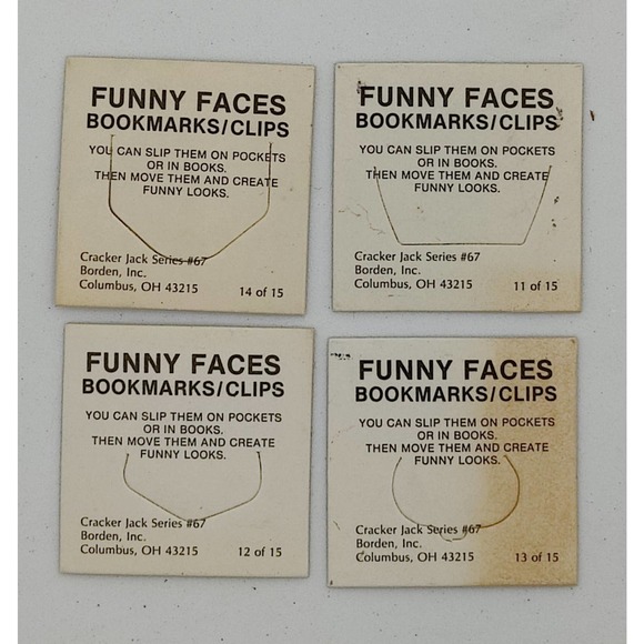 Set of 4 Cracker Jack Funny Face Bookmarks  Vintage! - Picture 2 of 2